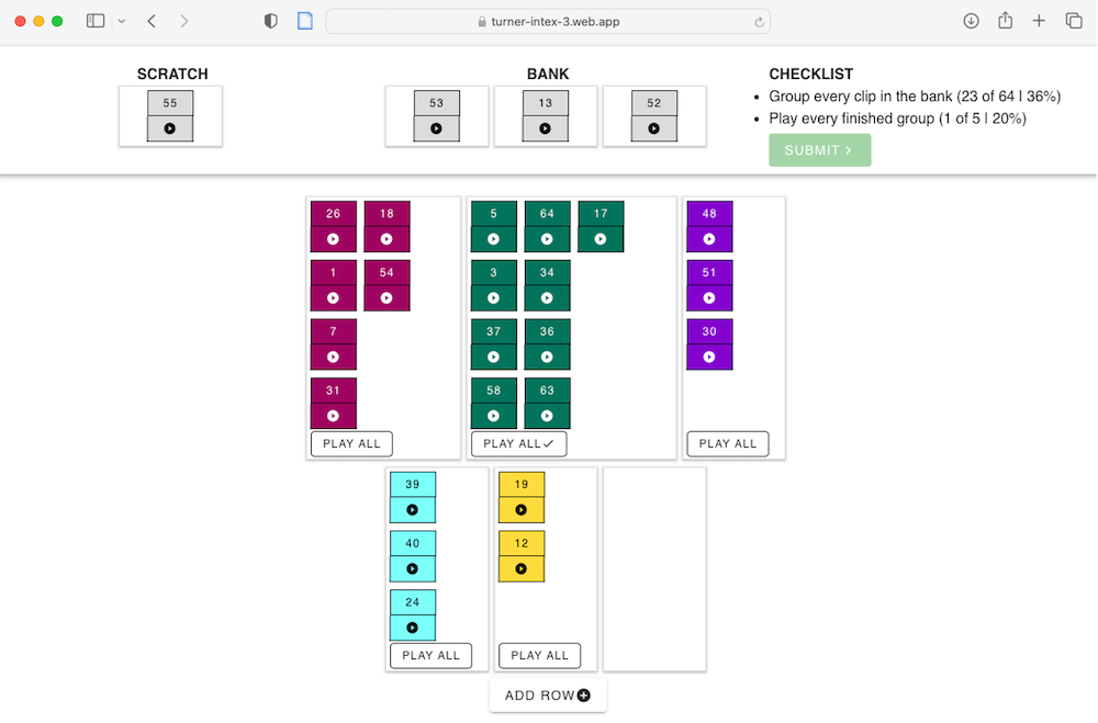Screenshot of auditory free classification web experiment