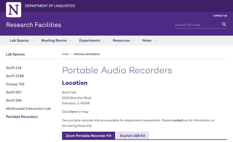 Research Facilities Website Screenshot