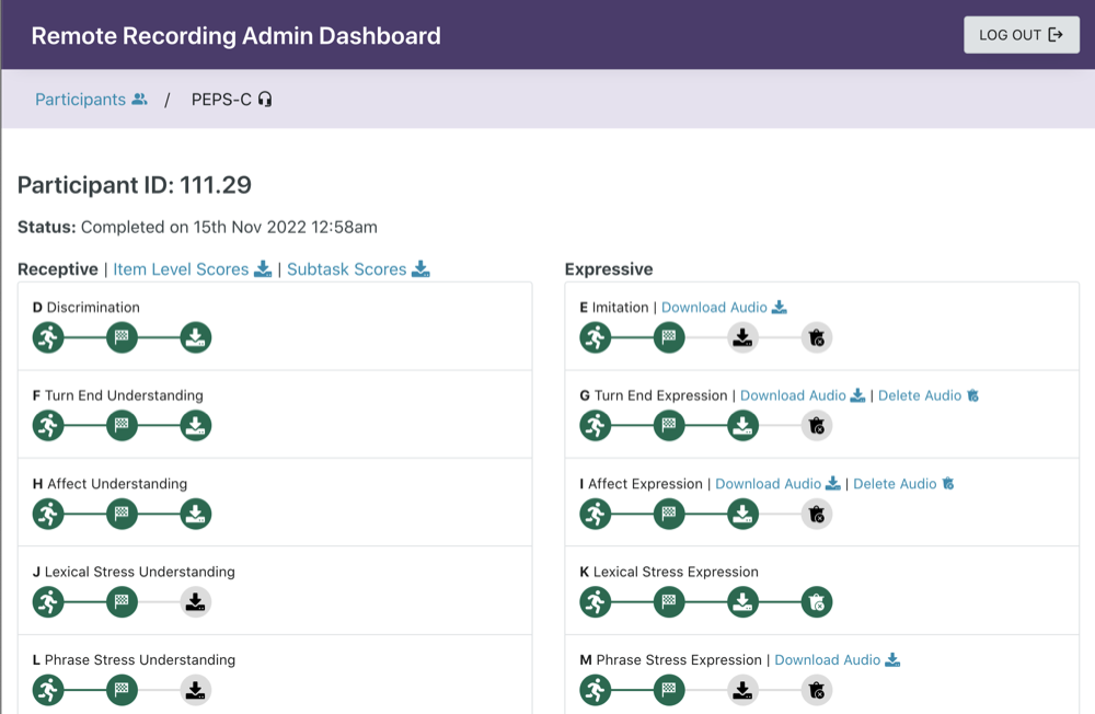Screenshot of remote recording web app